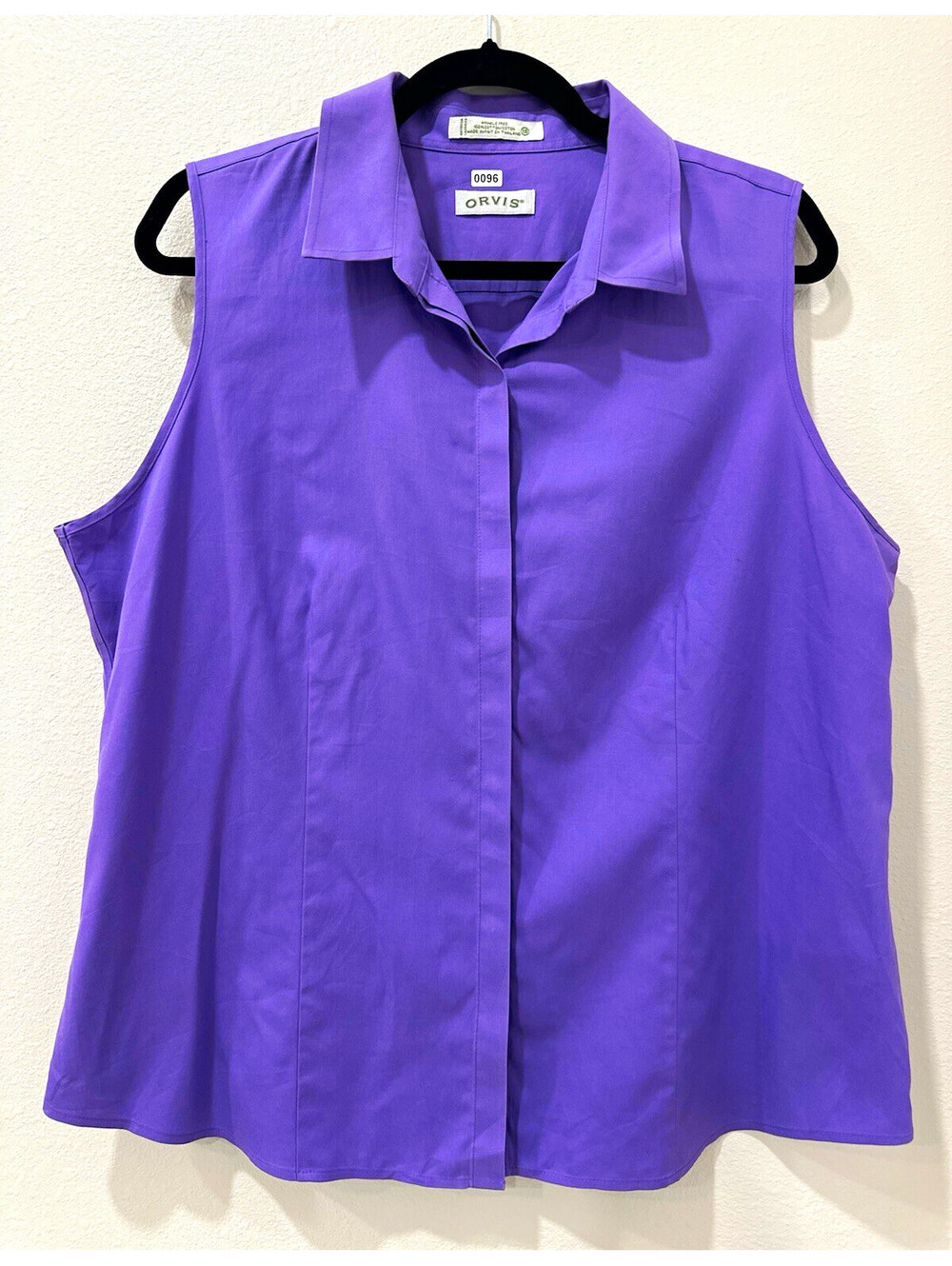 Orvis Wrinkle Resistant Cotton Woven Button-Front Blouse Purple Sleeveless